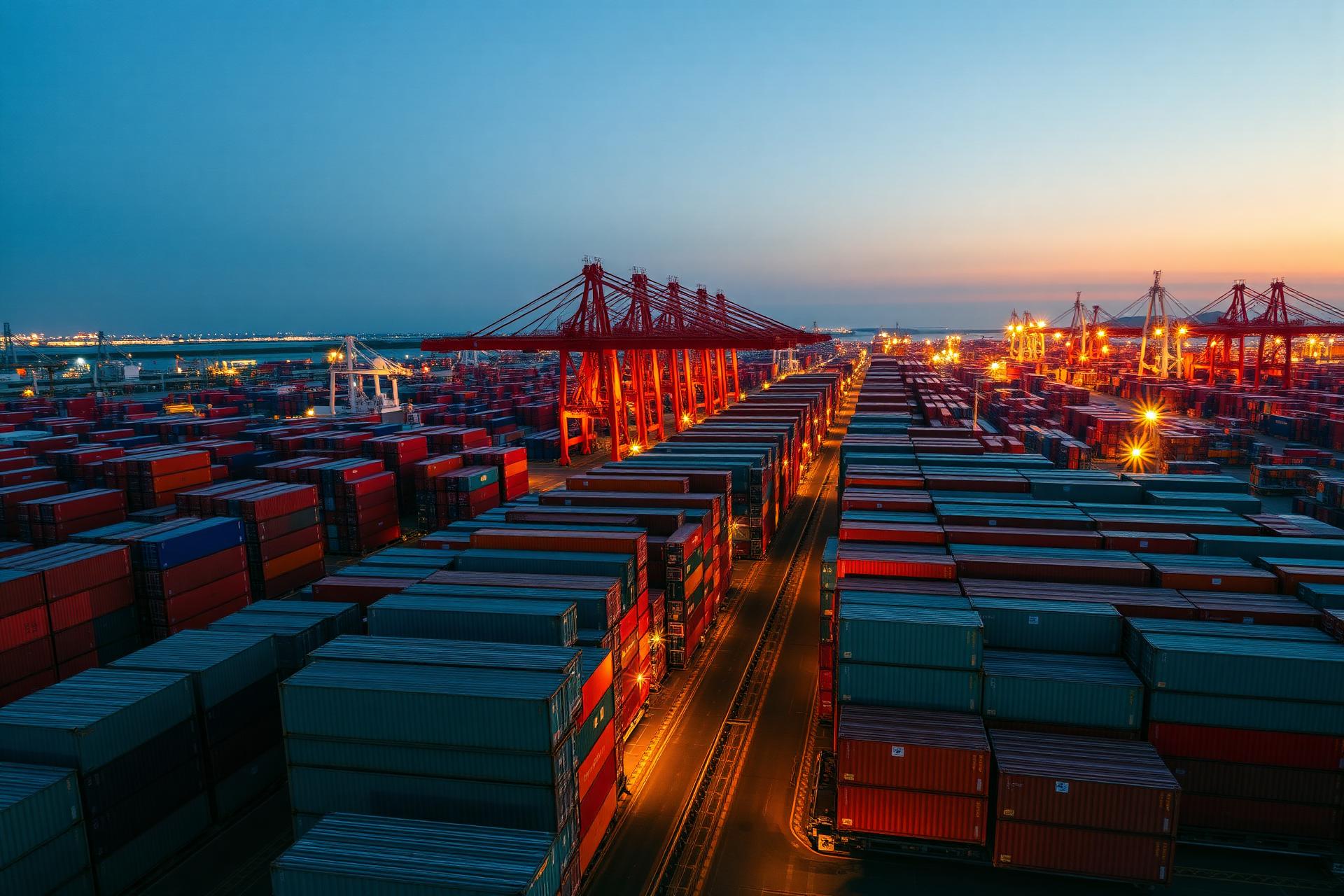 Container shipping port at twilight